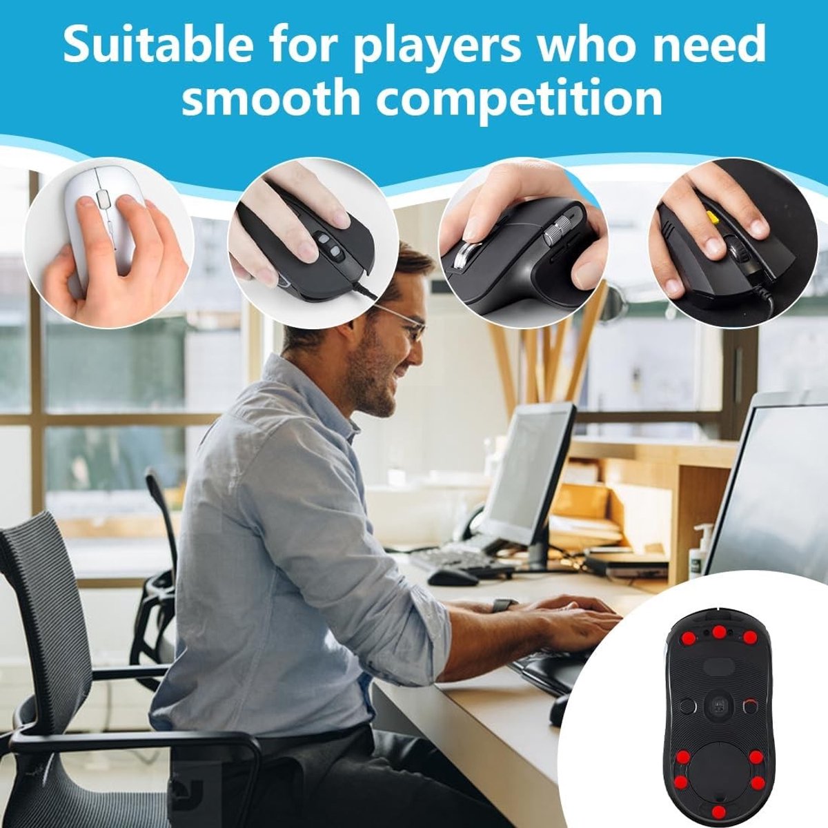 Mouse skates set van 80 stuks, afgeronde randen, ultra-glide muisvoetjes voor gaming en kantoor, 6 mm diameter, zwart en rood.