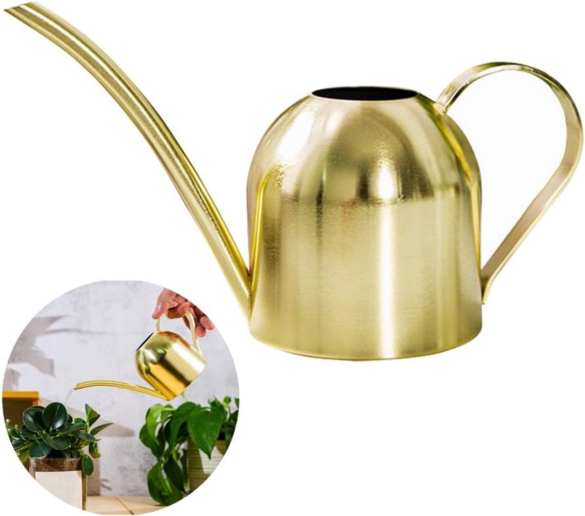 Roestvrijstalen gieter, kleine gieter met lange tuit voor thuis, binnen, buiten, tuin, vetplanten, 450 ml (goud)