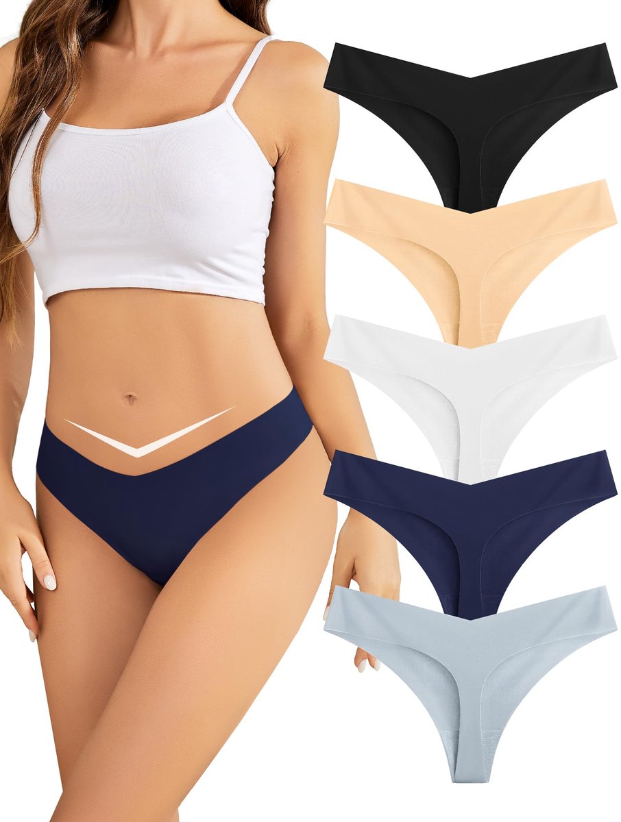 SnelShoppen - Voenxe Dames Lage Taille String Tanga - Naadloos Ademend Slipje - Zachte Lingerie - Elastisch Ondergoed - V-Taille Stringslips - Invisib