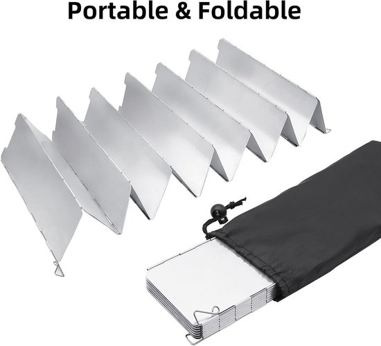 Vouwbare windscherm voor camping en BBQ met 14 platen van aluminium, inclusief draagtas en bescherming tegen wind van Merkloos — afbeelding 3