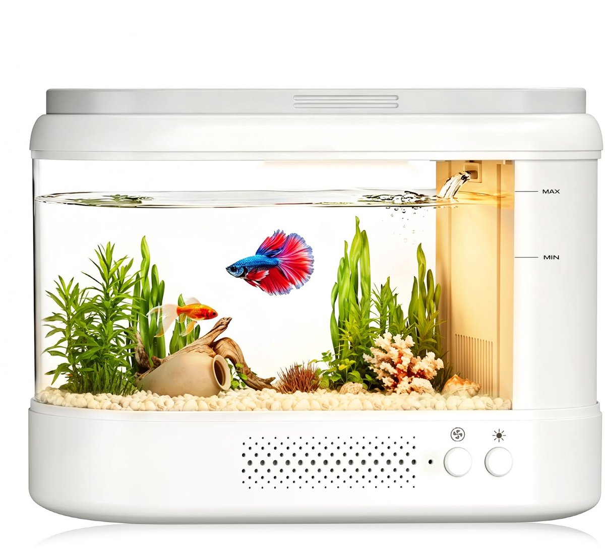 SnelShoppen - 3,7L Nano Tafelaquarium met Filtersysteem en LED-verlichting - Wit Acryl Aquarium voor Betta, Kleine Vissen, Planten en Garnalen