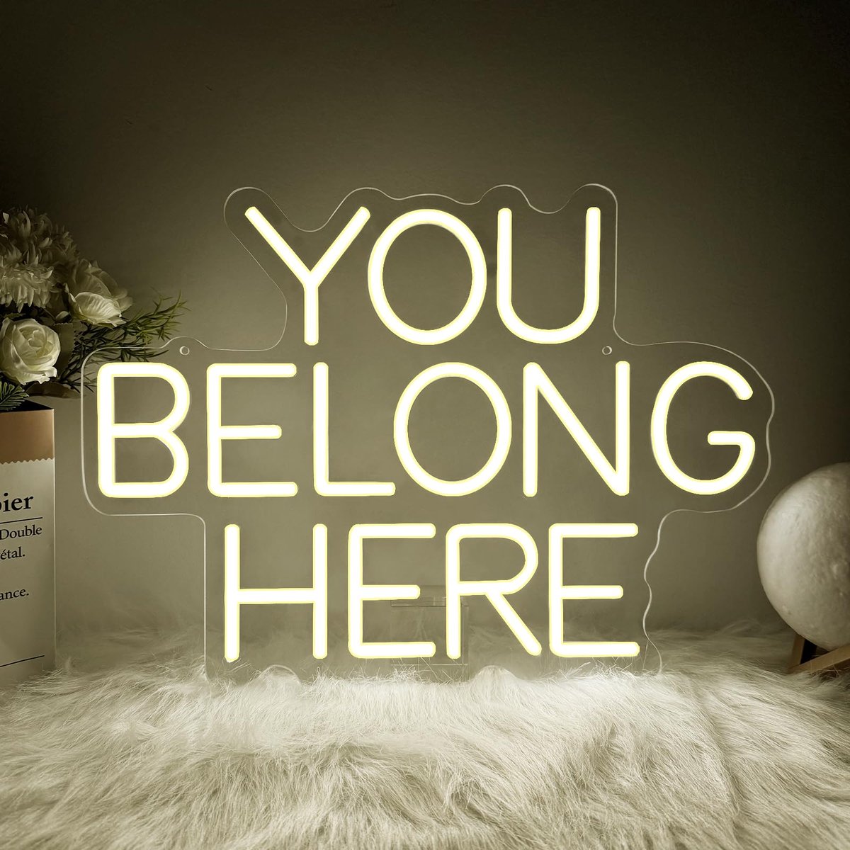 SnelShoppen - You Belong Here Neonbord Warmwit LED-Bord Dimbaar USB-Power Muurdecoratie voor Salon Bar Slaapkamer Café Studio Keuken Club Feestdecorat