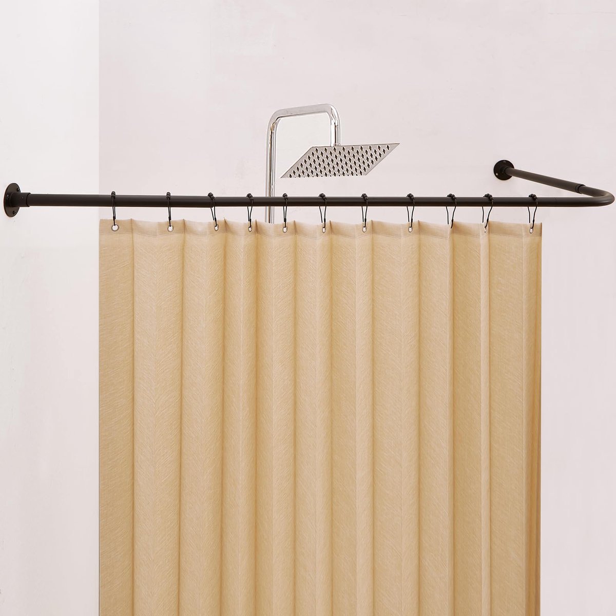 SnelShoppen - Verstelbare L-vorm Douchegordijnstang 100-134x140-214cm, Roestvrij, Incl. 12 Haken, Plafondhouder, 15 kg Draagkracht, Boormontage, Geen