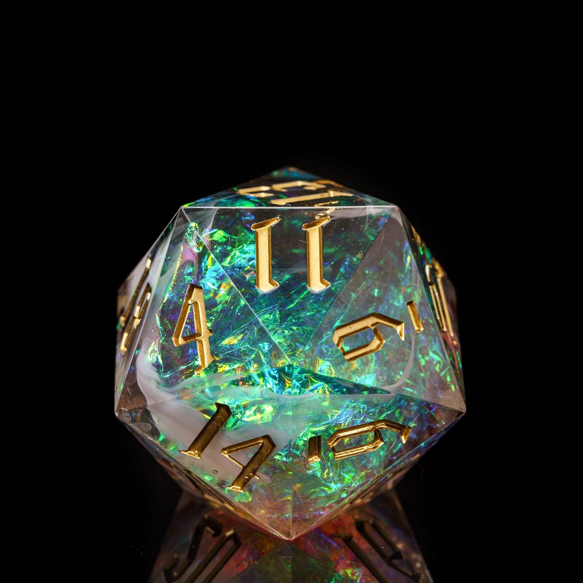 SnelShoppen - 33MM D20 DND Dobbelstenen met Scherpe Randen en Glitter Folie Insluitsels, 20-Zijdige D&D Dobbelsteen, Geschikt voor Rollenspellen, Grij