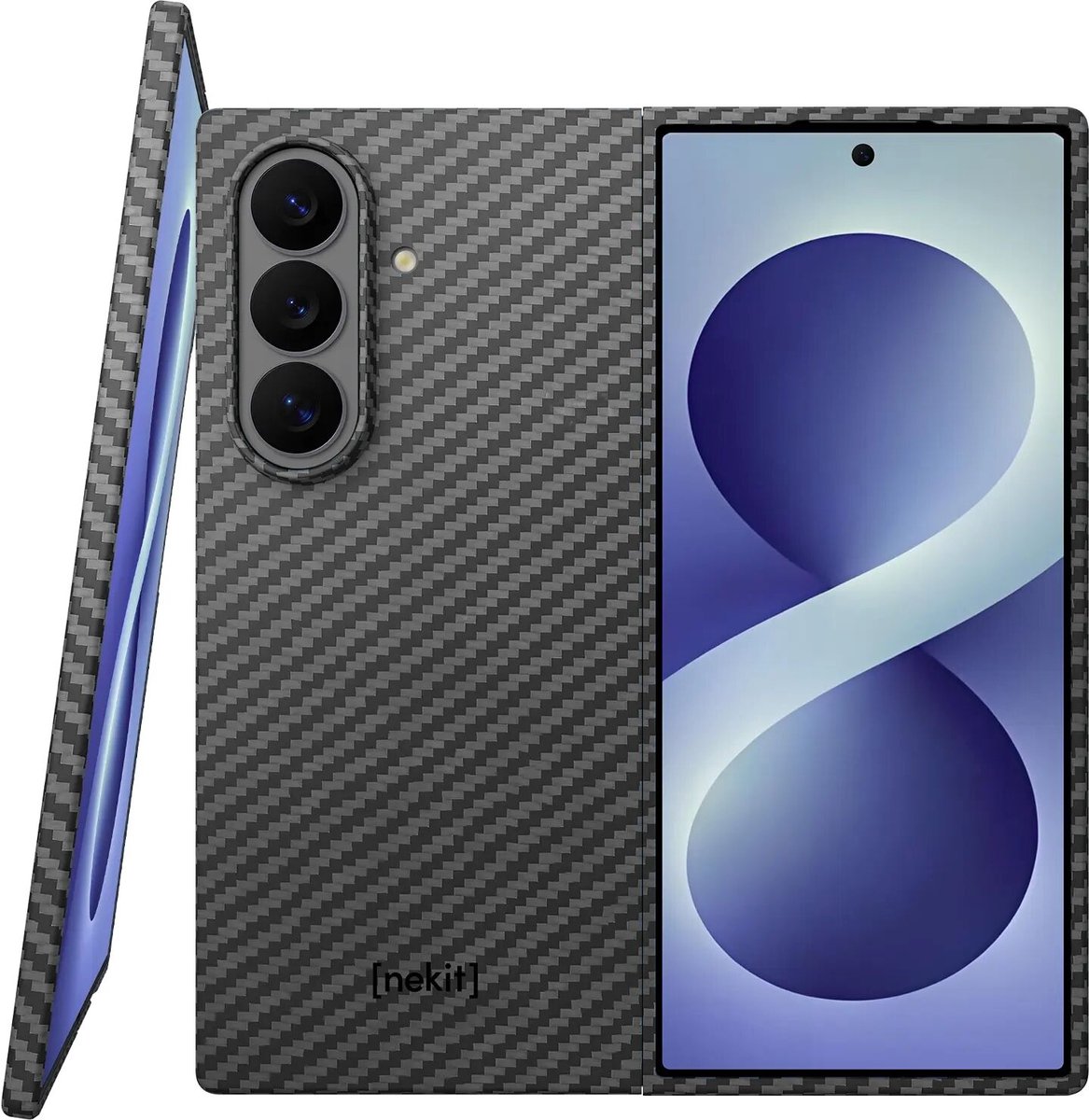 NEKIT Fiber Hoesje Geschikt voor Samsung Galaxy Z Fold 8 Ultra - Compatibel met MagSafe en Qi2 - High-Tech Kevlar - Back Cover Ultra Dun - Grijs/Zwart