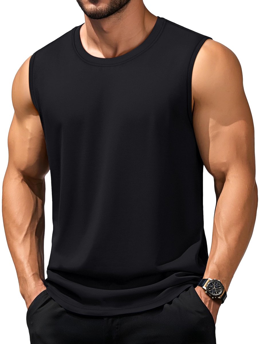 SnelShoppen - Heren Spiershirts Katoen Mouwloos Tanktop Zomer Gym Shirt Zwart 3XL - Ideaal voor Sport, Fitness en Casual Gebruik