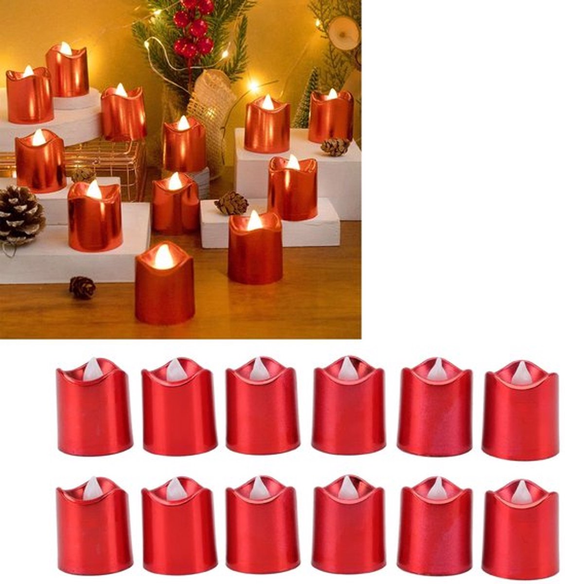 LED-kaarslamp 12 stuks - vlamloos - duurzaam - warm licht - veilig - kunststof 4 x 3 cm -