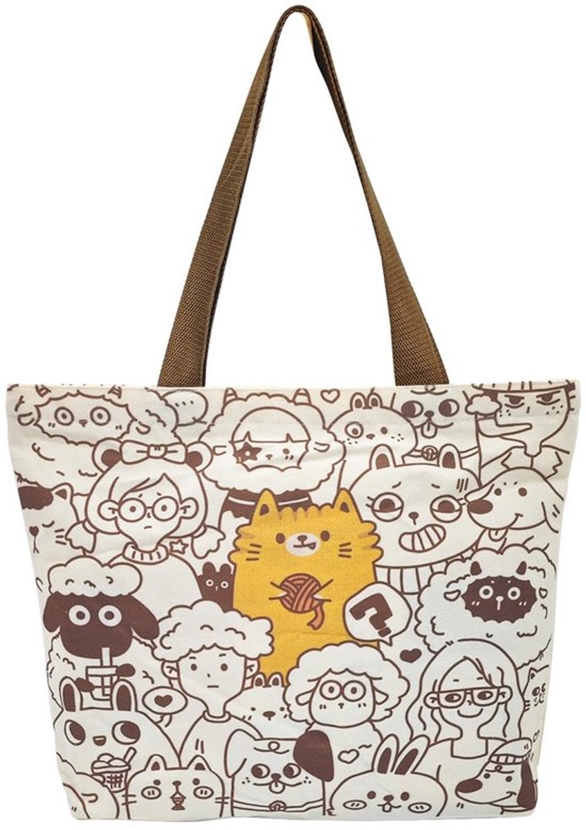 Jute Tas Vintage - Jute Boodschappentas - Jute Shopper - Opvouwbare Tas - Met Rits - Binnenzak - Tote Bag