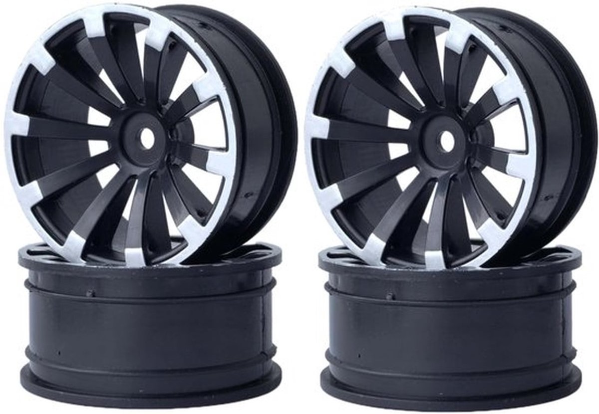 RC Auto Velgen 10 Spaken - Zwart en Zilver voor 1/10 Tourwagens