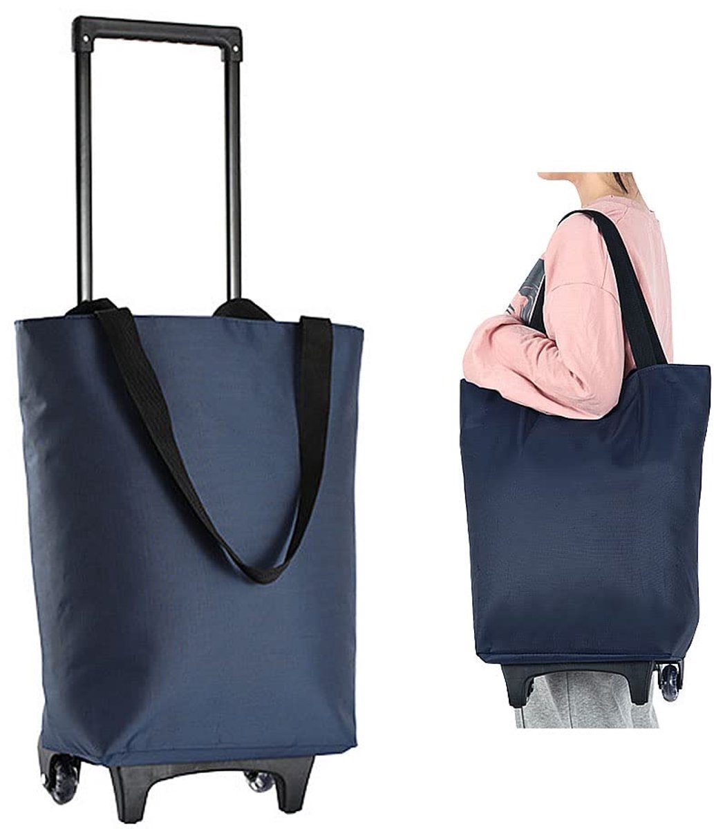 SnelShoppen - Opvouwbare Boodschappentas op Wielen voor Vrouwen - Waterdichte Trolleytas met Rits, Inklapbare Boodschappenwagen met Telescopische Hand