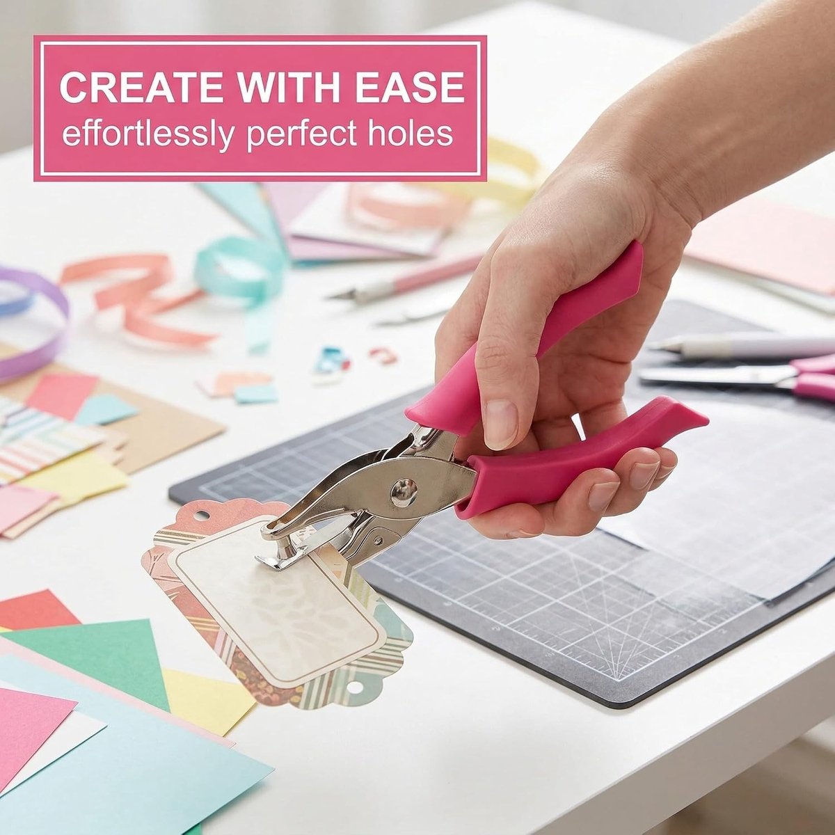 Enkele perforator met zachte grip voor etiketten, kleding en scrapbooking - 6 mm metalen stans