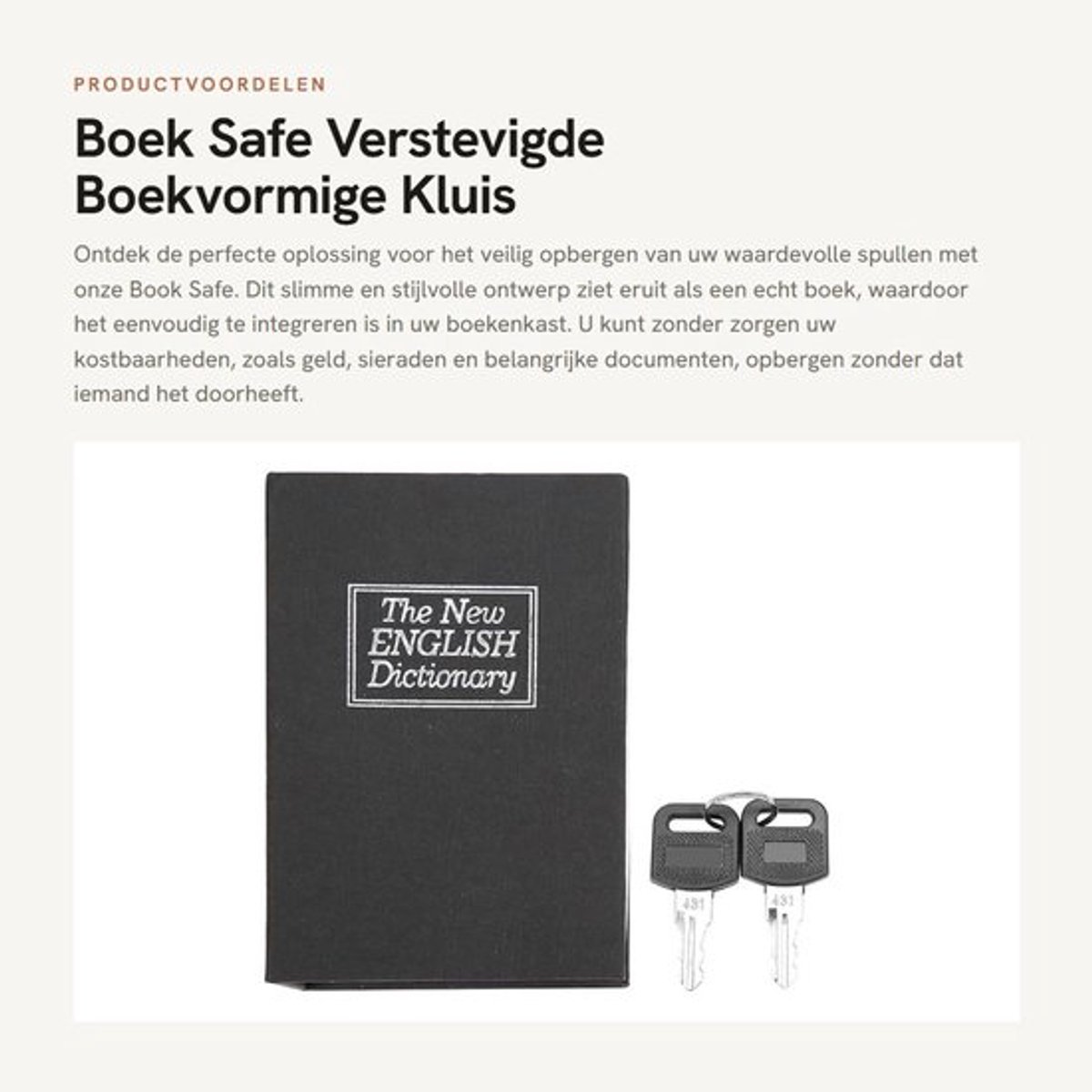 Boeksafe Met Combinatielock - Stalen/Plastic Kluis - Verstevigd - Voor Waardevolle Spullen - 11.5 x 8 x 4.5 cm - Inclusief Sleutels - Versteekboek
