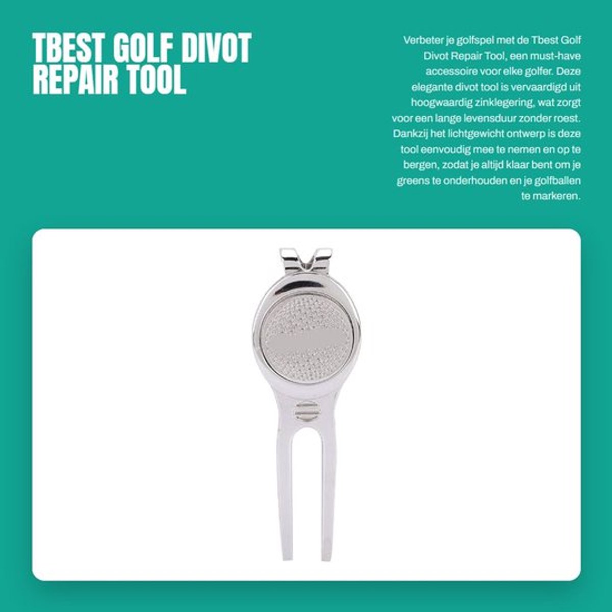 Divot Tool - Hoogwaardige Zinklegering - Lichtgewicht - Antislip - Magnetische Balmarker - Duurzaam - Afmetingen 65 x 28,5 x 9 mm - Golfaccessoire