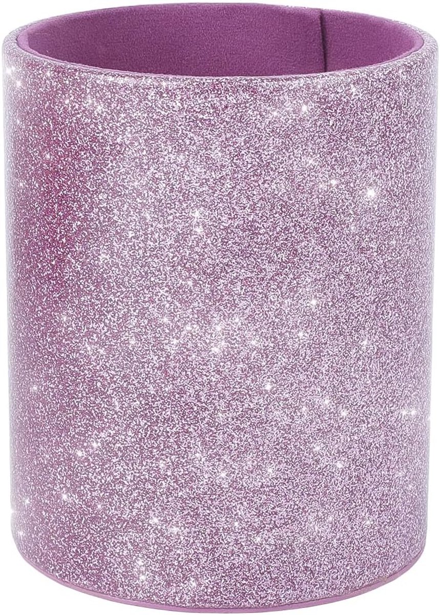SnelShoppen - Multifunctionele Ronde Faux Leren Pennenhouder Paars Glanzend Glitter voor Bureau Organisatie, Make-up Kwasten en Kantoorbenodigdheden