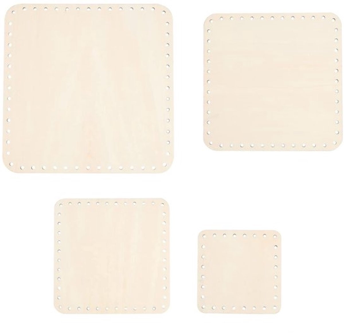 Mand Bodem Stevig - 4 Stuks - Vierkante Houten Bodem - Natuurlijk Hout - DIY Projecten - 4 Maten (3.9/5.9/6.6/7.8 Inch) - Weefmand