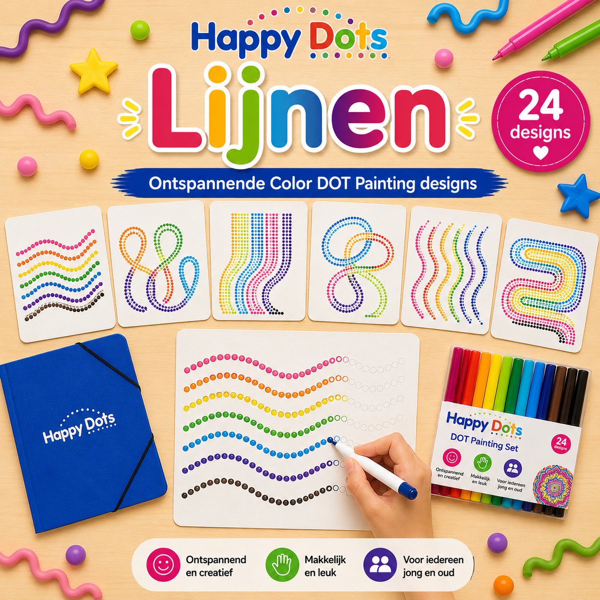 HappyDots Color DOT Painting set Lijnen A4