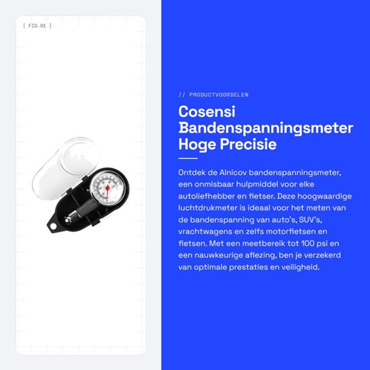 Bandenspanningsmeter Hoge Precisie - Bandenspanningsmeter voor Auto/SUV/Vrachtwagen - Draagbaar - Roestvrij Staal - Meetbereik 0-7,5 Bar/100 Psi - Nauwkeurige Meting - Luchtdrukmeter