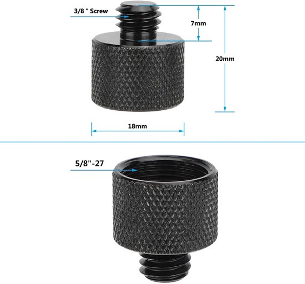5/8"-27 naar 3/8"-16 Schroefdraadadapter voor Microfoonstandaard (2 stuks)