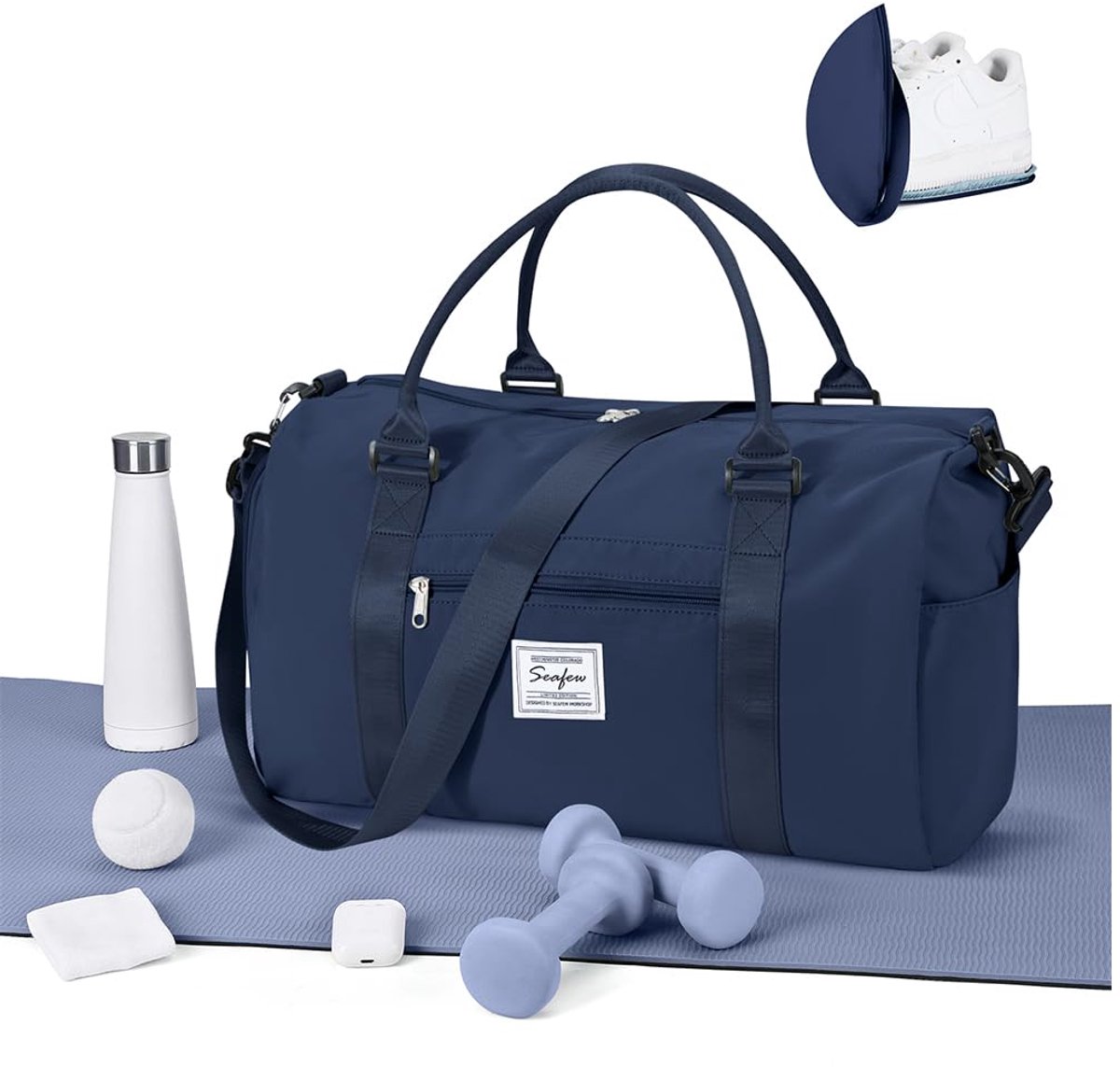SnelShoppen - Sporttas Dames Heren met Schoenenvak - Waterdichte Gymtas - Reistas voor Fitness, Weekend, Ziekenhuis, Plunjezak - A4-Koningsblauw