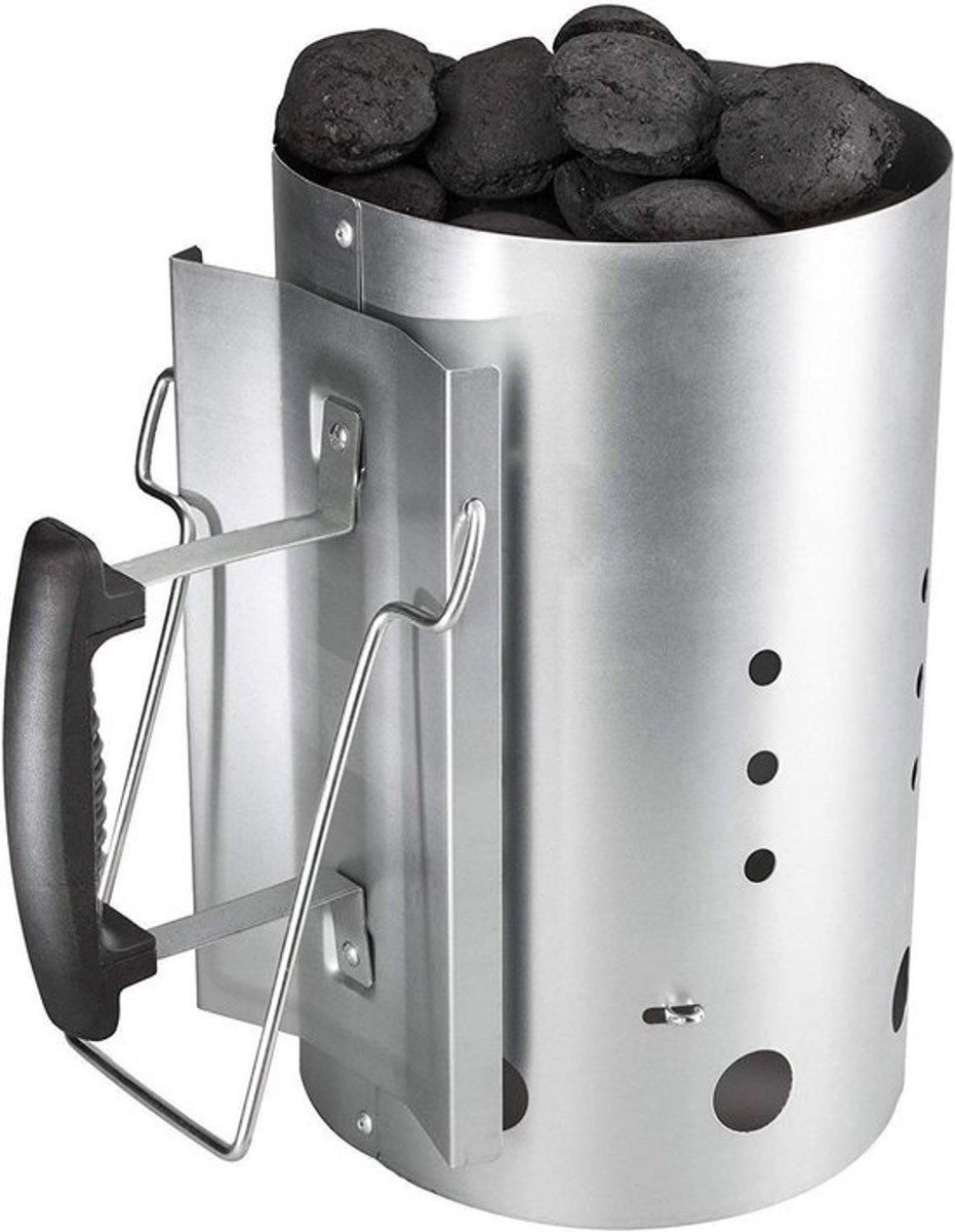 SnelShoppen - Charcoal Chimney Starter met Veiligheids Handvat, Snelstart Barbecue voor Camping & Grilling, H 30CM, D 19CM, Compact en Duurzaam, Roest