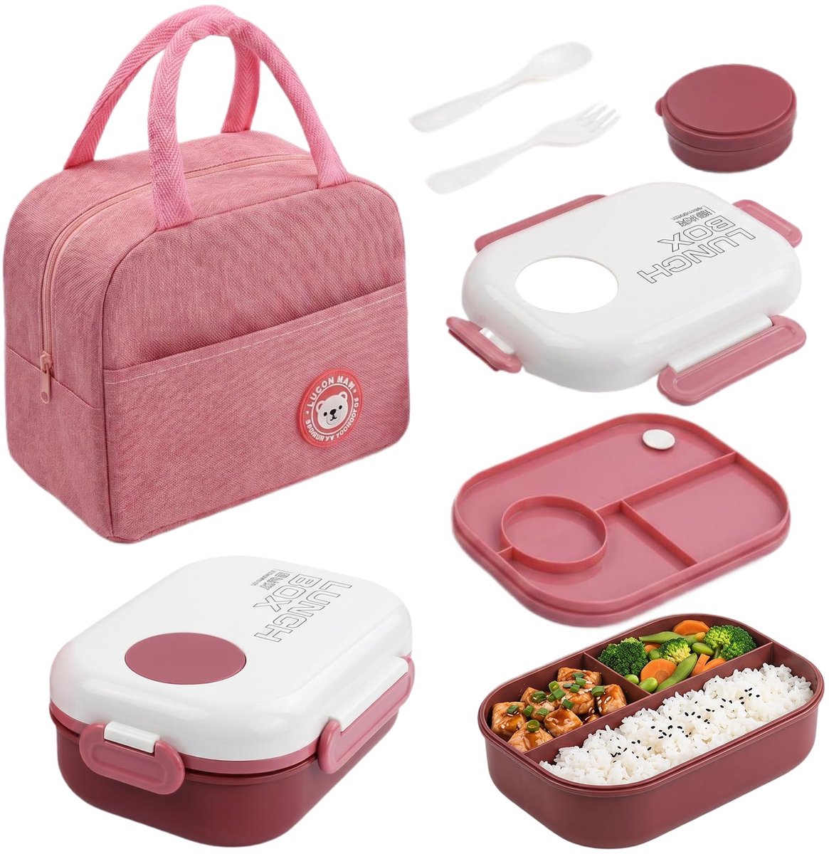 SnelShoppen - Nivofu Thermische Lunchbox - Bento-Box met Vakken, Luchtdicht, Inclusief Bestek en Koeltas - Verwarmbare Magnetron Lunchbox voor Kantoor