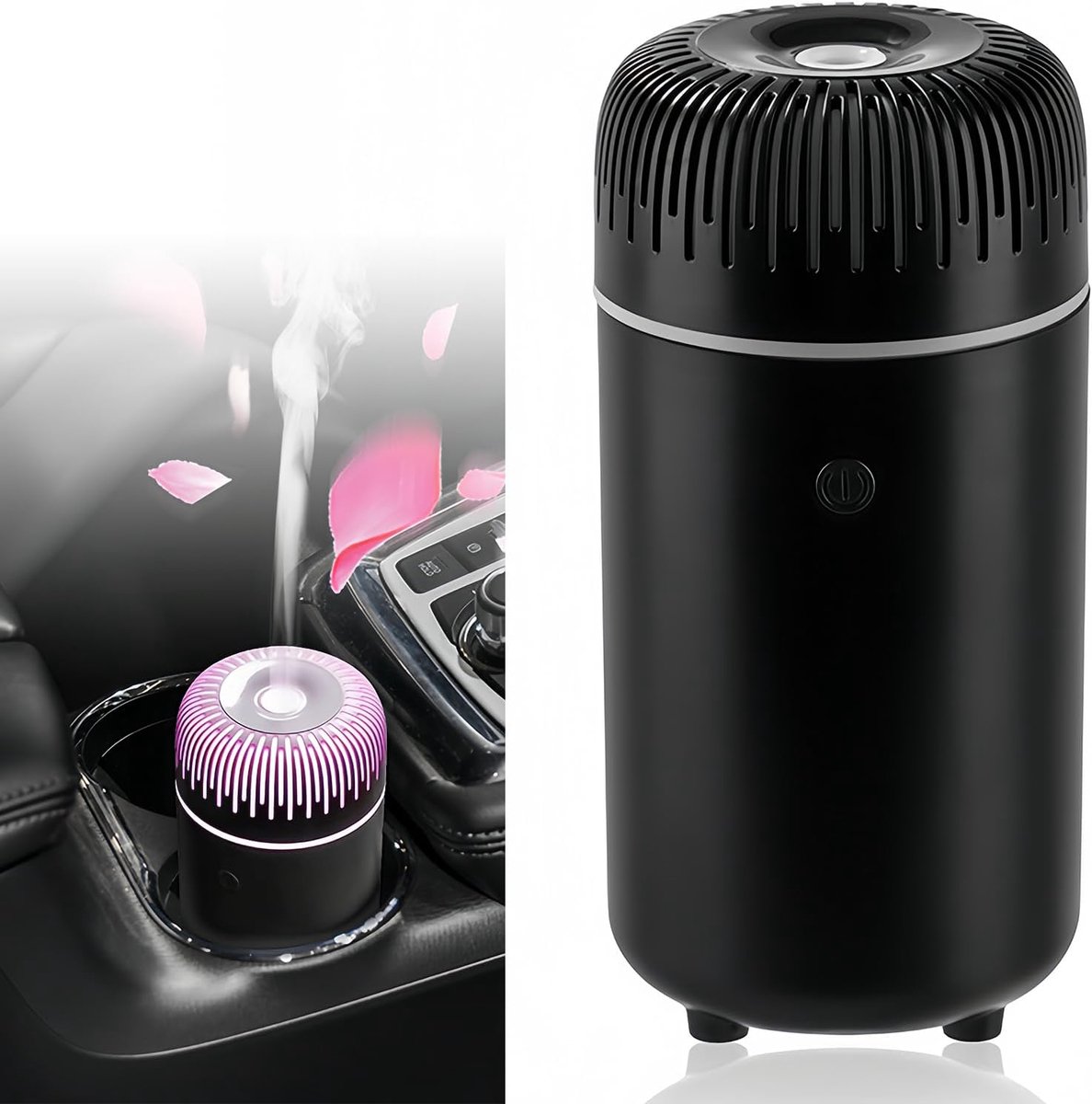 SnelShoppen - Car Humidifier 100ml - Auto Luchtverfrisser Aromatherapie Diffuser met Licht en Geur - Zwart - Ideaal voor Auto, Kantoor en Thuis