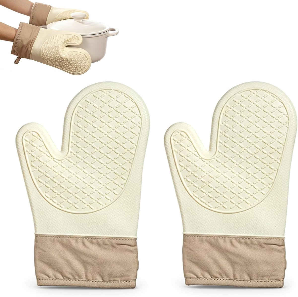 SnelShoppen - 2 Stuks Silicone Ovenwanten Keukenhandschoenen Set Professionele Hittebestendige Ovenwanten voor Roosteren, Bakken, Grillen, Koken, Zwar