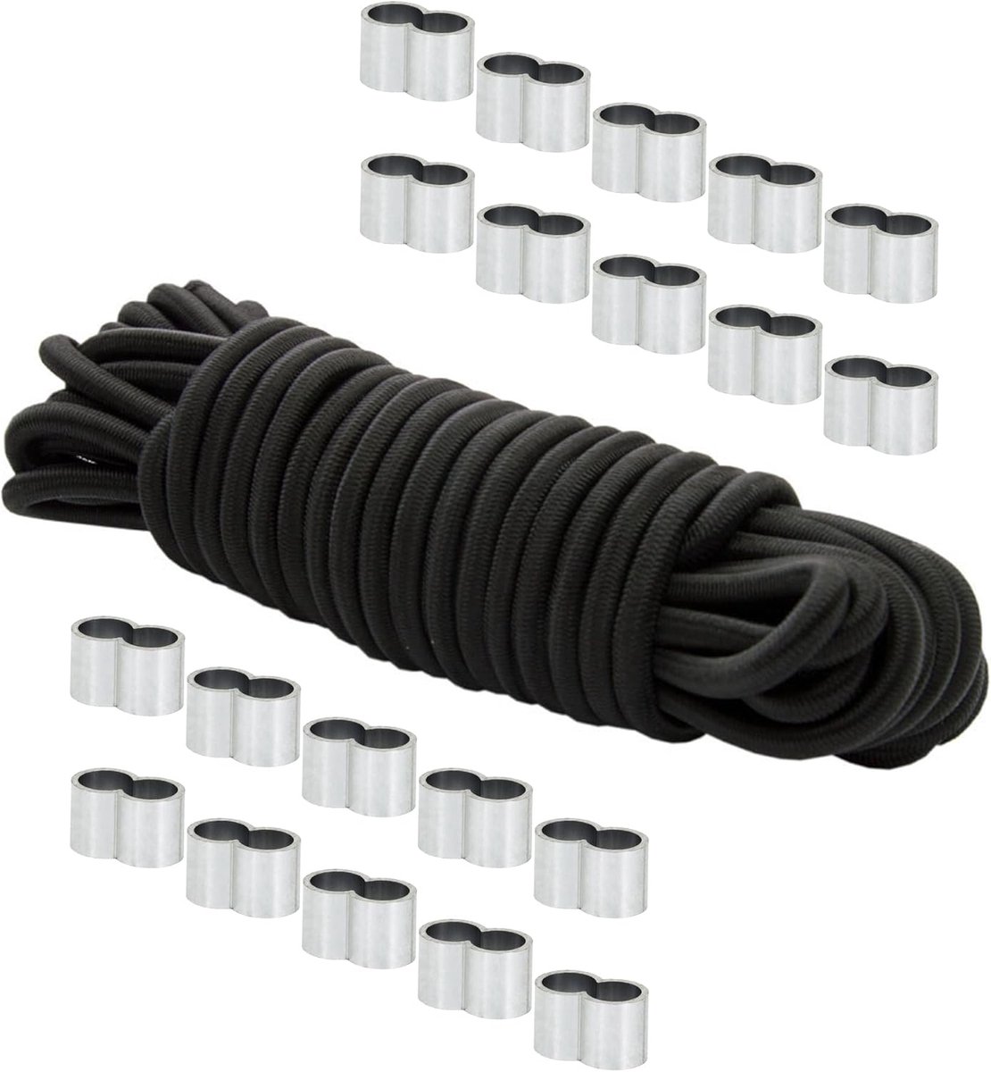 Expander Rope 20 m - Zwart 8 mm Rubber Touw - Hoog elastisch - Ideaal voor zeilen en camping - SnelShoppen