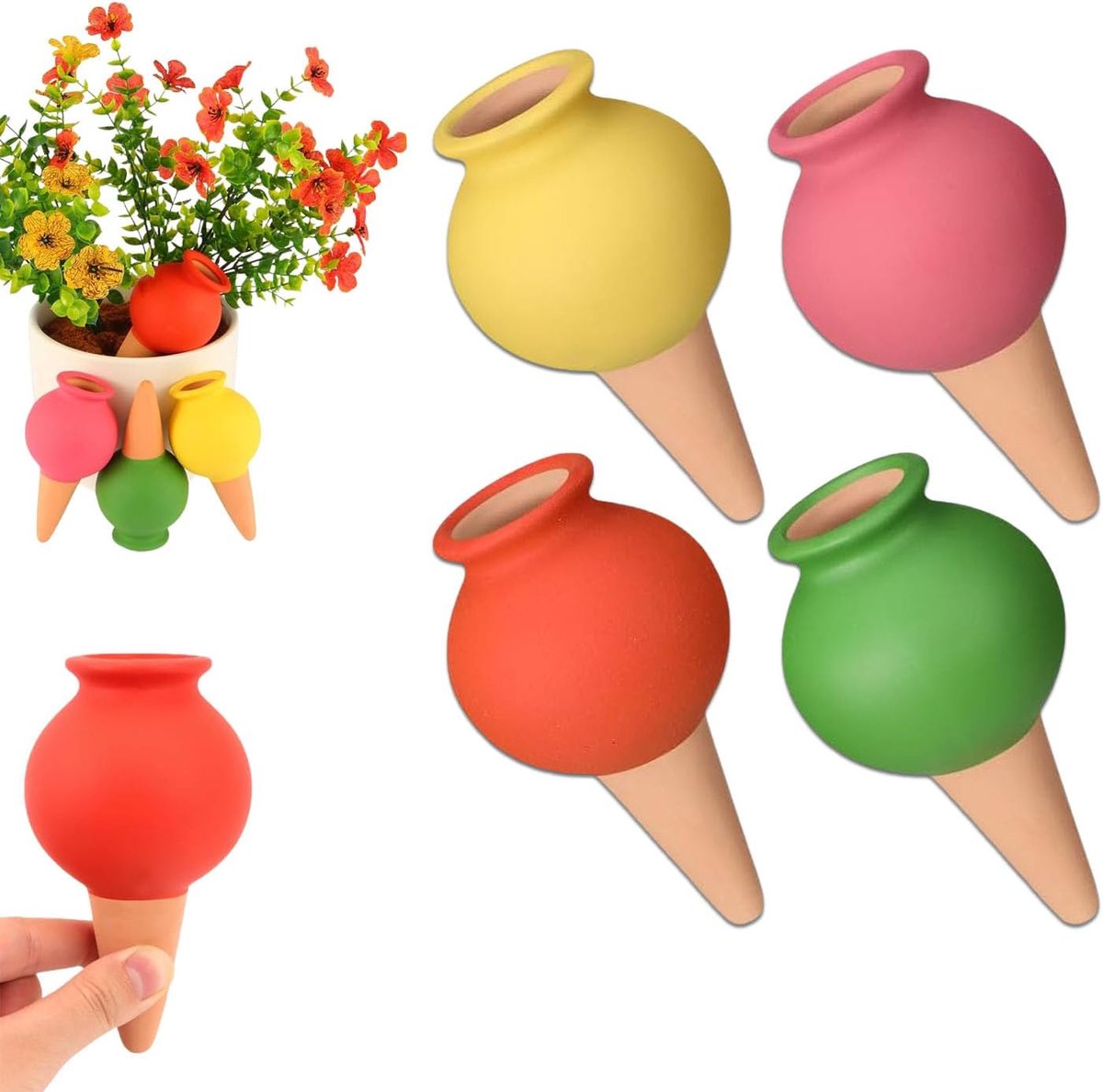 SnelShoppen - 4 Stuks Terracotta Zelfwatergevende Pennen - Premium Klei Waterglazen voor Professionele Tuinirrigatie - Ideaal voor Binnen en Buiten -