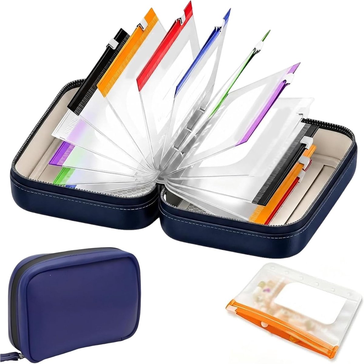 Waterdichte pillendoosset - A8-formaat - 16×11×8 cm - Met 14 zakjes - Capaciteit voor 14 dagen - Herbruikbaar - Zakje met ritssluiting - Geschikt voor vitamines en visolie - Marineblauw