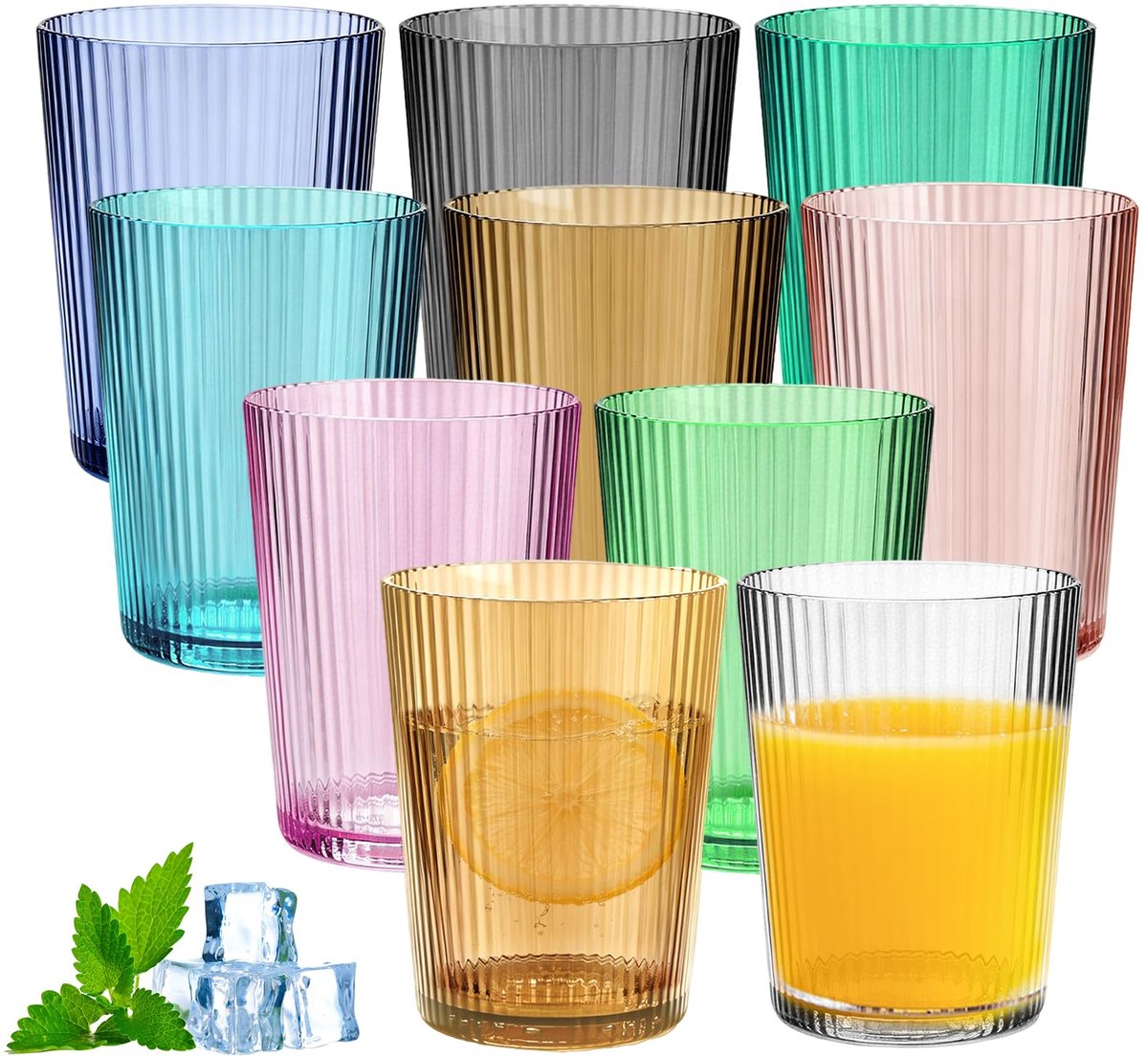 SnelShoppen - 10 Stuks Veelkleurige Herbruikbare Kunststof Glazen 278 ml - Polycarbonaat Glazen voor Feest, Camping, Tuin en Dagelijks Gebruik