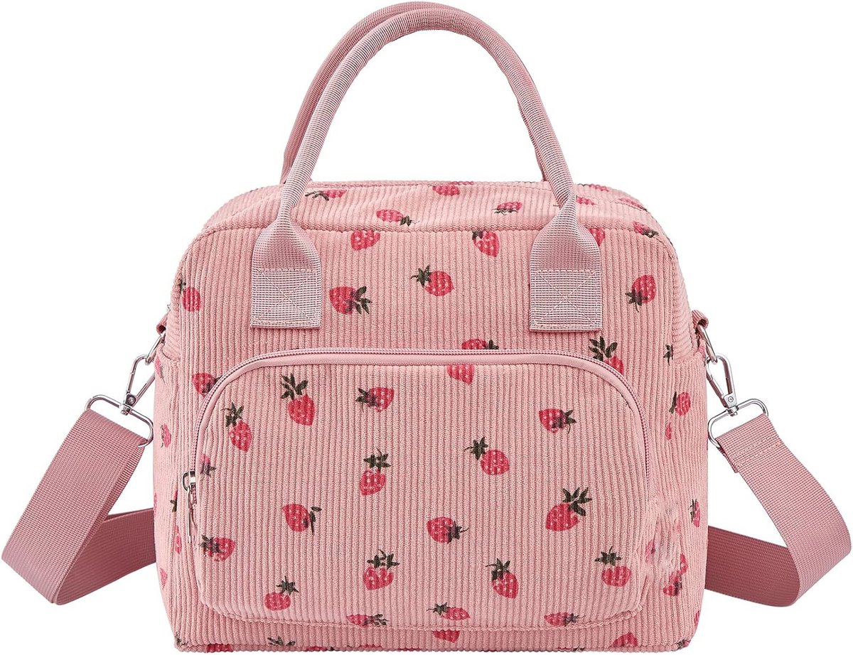 VHV - Geïsoleerde Lunchtas 12 L - Nylon Koeltas met 5 Vakken en Schouderriem - Voor Werk, Reizen en Picknick - Roze