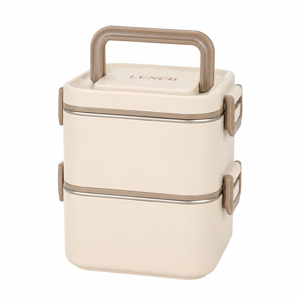 VHV - Bento Lunchbox 2 Lagen - 700 ml met Lepel en Lekvrij Deksel - Voor Kantoor, School en Wandelen - Beige