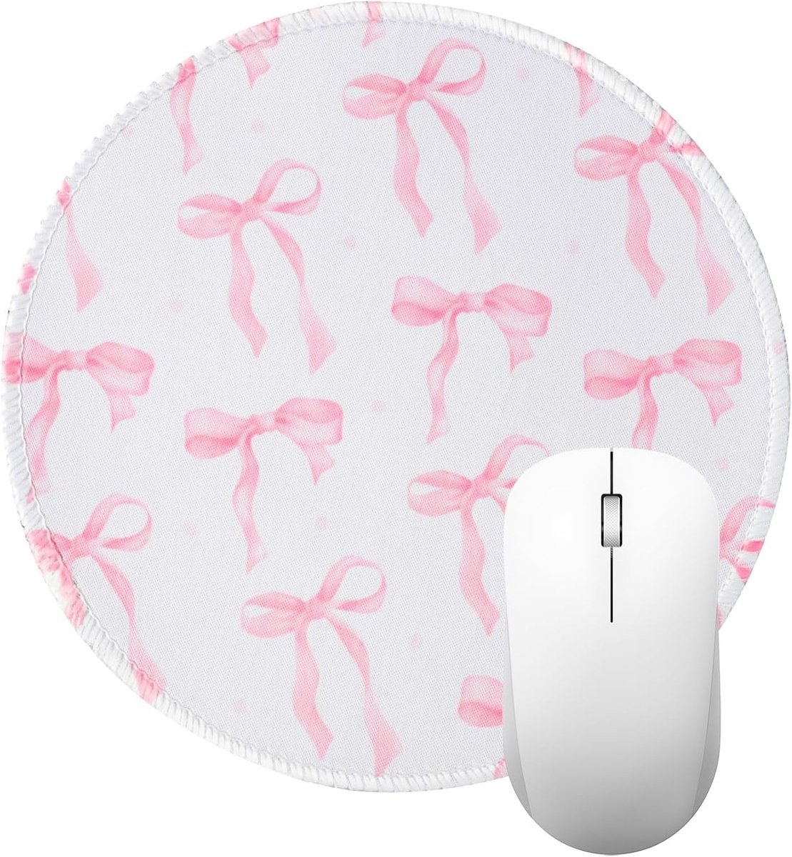Schattige ronde muismat met roze strik, antislip rubberen basis, ideaal voor laptops en reizen, 7.9×8 cm