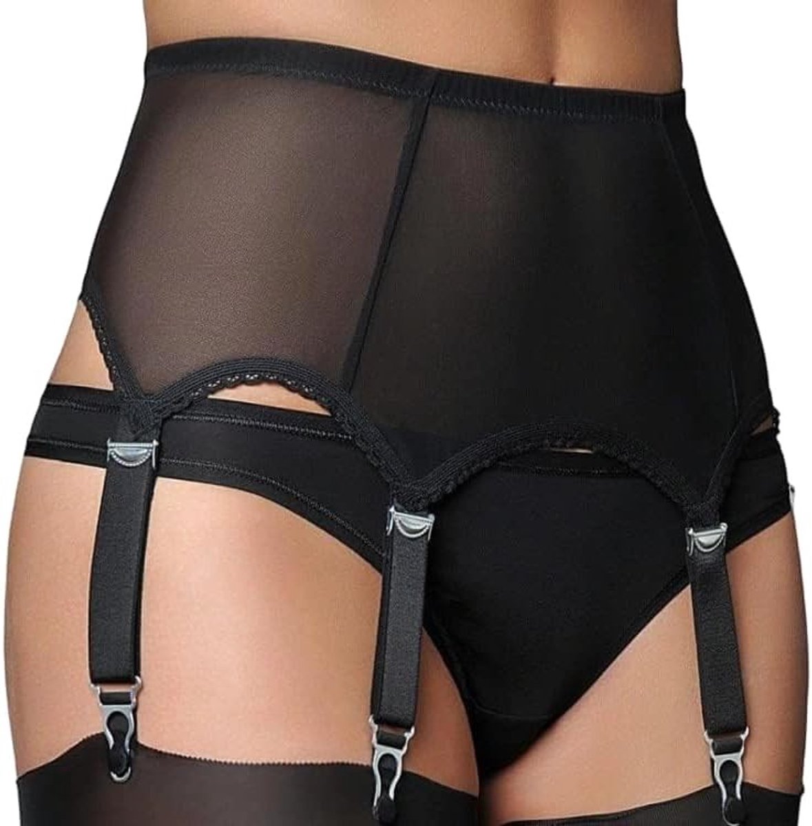 Verleidelijke Kousenband met 6 Verstelbare Bandjes voor Dames - Zwarte Kousenhouder Lingerie Set in Plus Size met Kanten Accenten en Comfortabele Pasvorm
