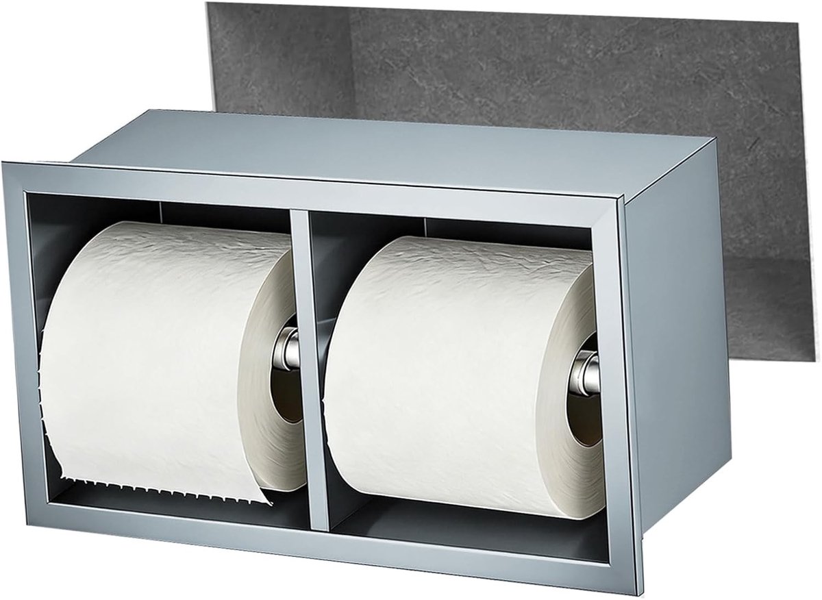 Inbouw Toiletpapierhouder van RVS, Wandmontage, Met Opbergruimte, Geschikt voor Dikke Rollen, 33 x 17 x 10 cm, Duurzaam en Stijlvol Ontwerp, Perfect voor Badkamer en Toilet