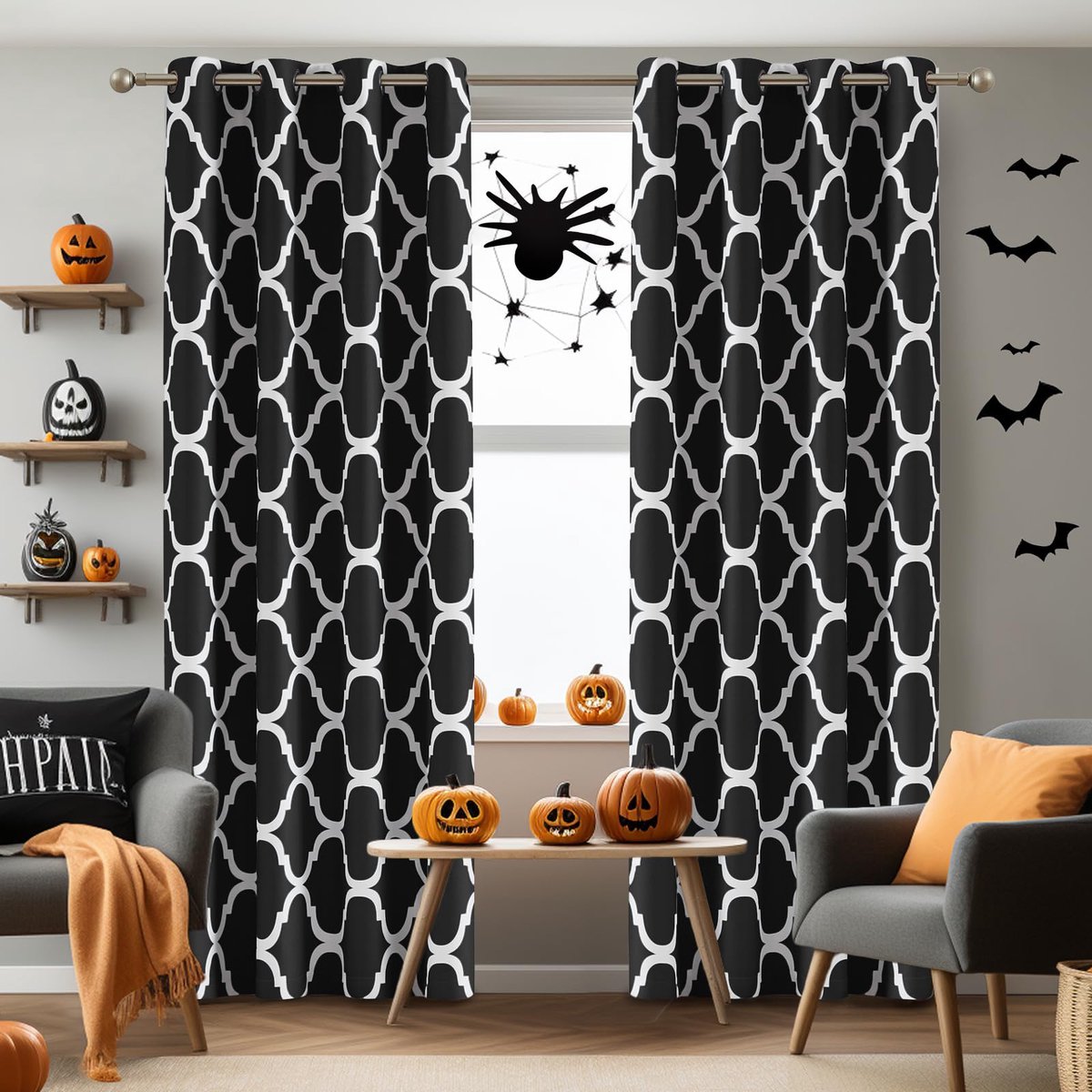 SnelShoppen - Melodieux Marokkaanse Mode Thermisch Geïsoleerde Verduisterende Gordijnen - 2 Panelen van 106x213 cm - Zwart - Perfect voor Woonkamer, S