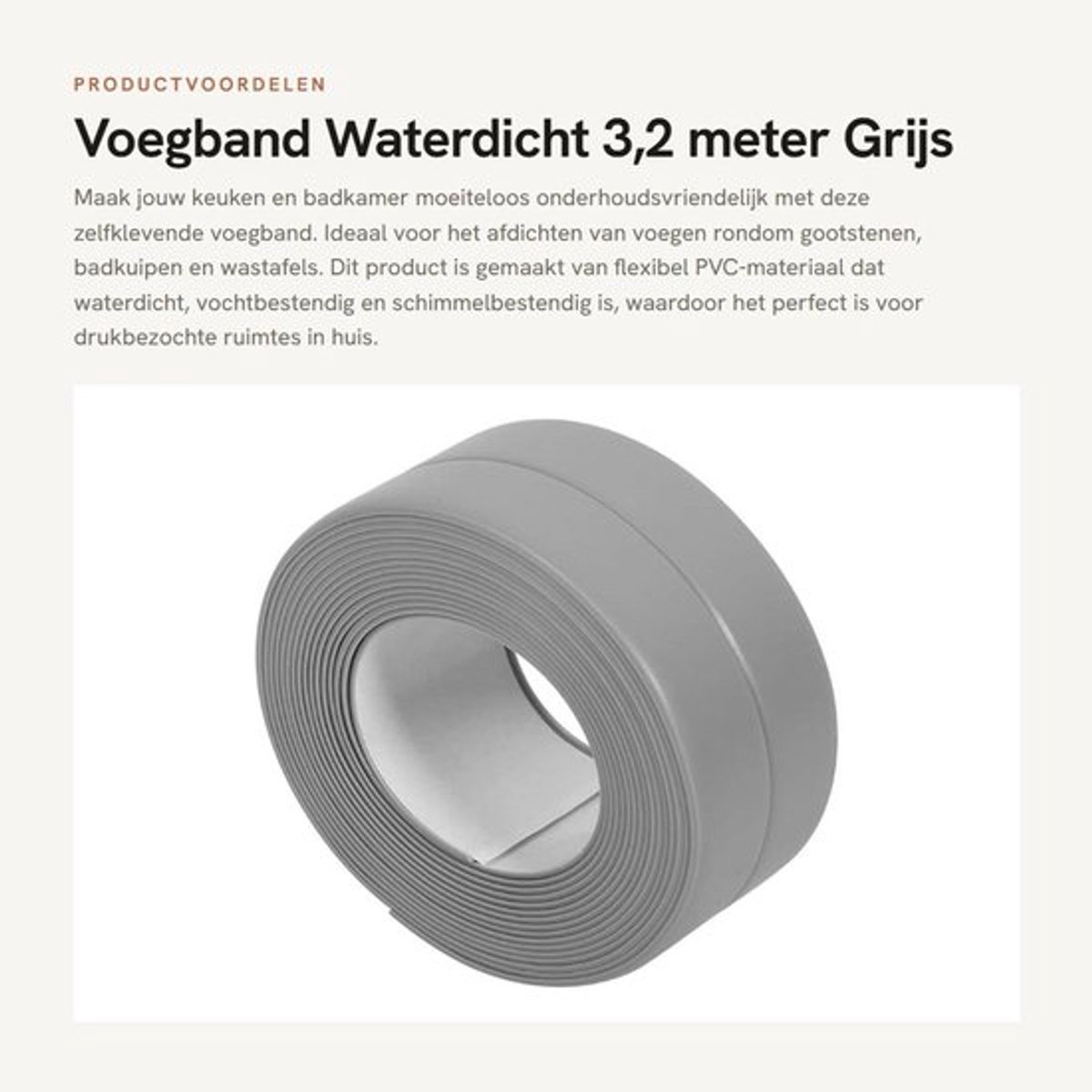 Wandafdichtband 3,2 m - Zelfklevend - Schimmelbestendig - Waterdicht - Flexibel PVC - Voor keuken/badkamer - Afdichtstrip