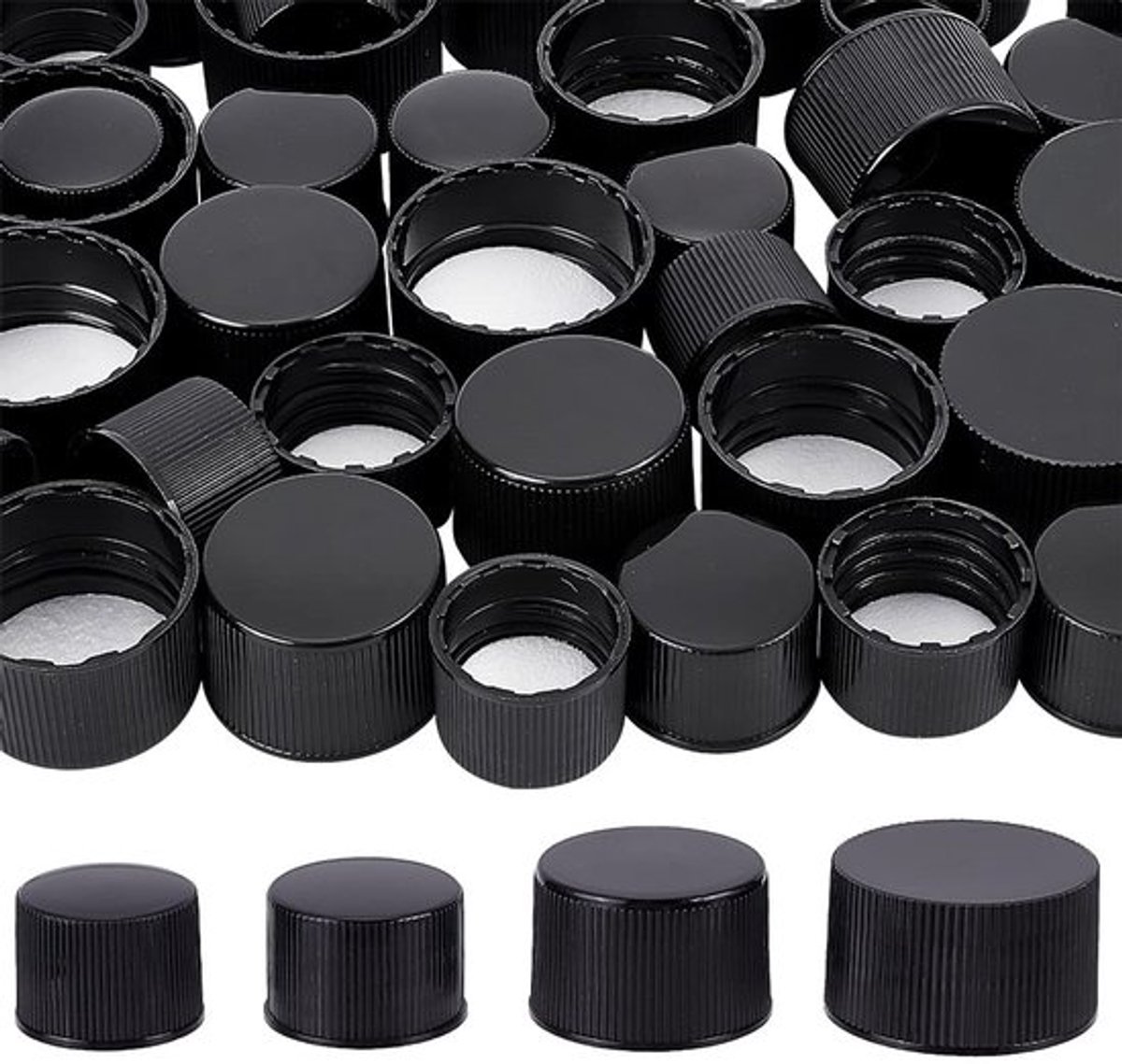 Schroefdoppen 56 Stuks - Plastic - Met Schuimvoering - 4 Maten - Binnendiameter 18/24/28 mm - Platte Ronde Doppen - Flesdoppen