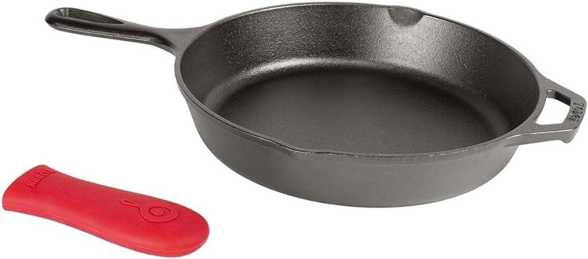 Gietijzeren Koekenpan - Koekenpan - Koken en Bakken - Voorgekruid met plantaardige olie - 26 cm - Zwart/Rood