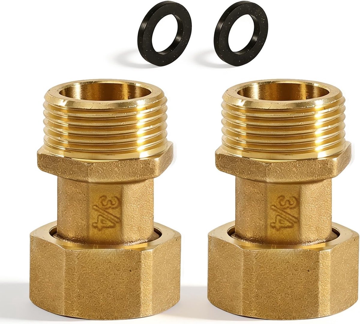 2-delige messing schroefverbinding G3/4" overgangsverbinding voor watermeter en gasinstallaties, 3/4 inch AG x IG, DN20 geschikt voor water en olie