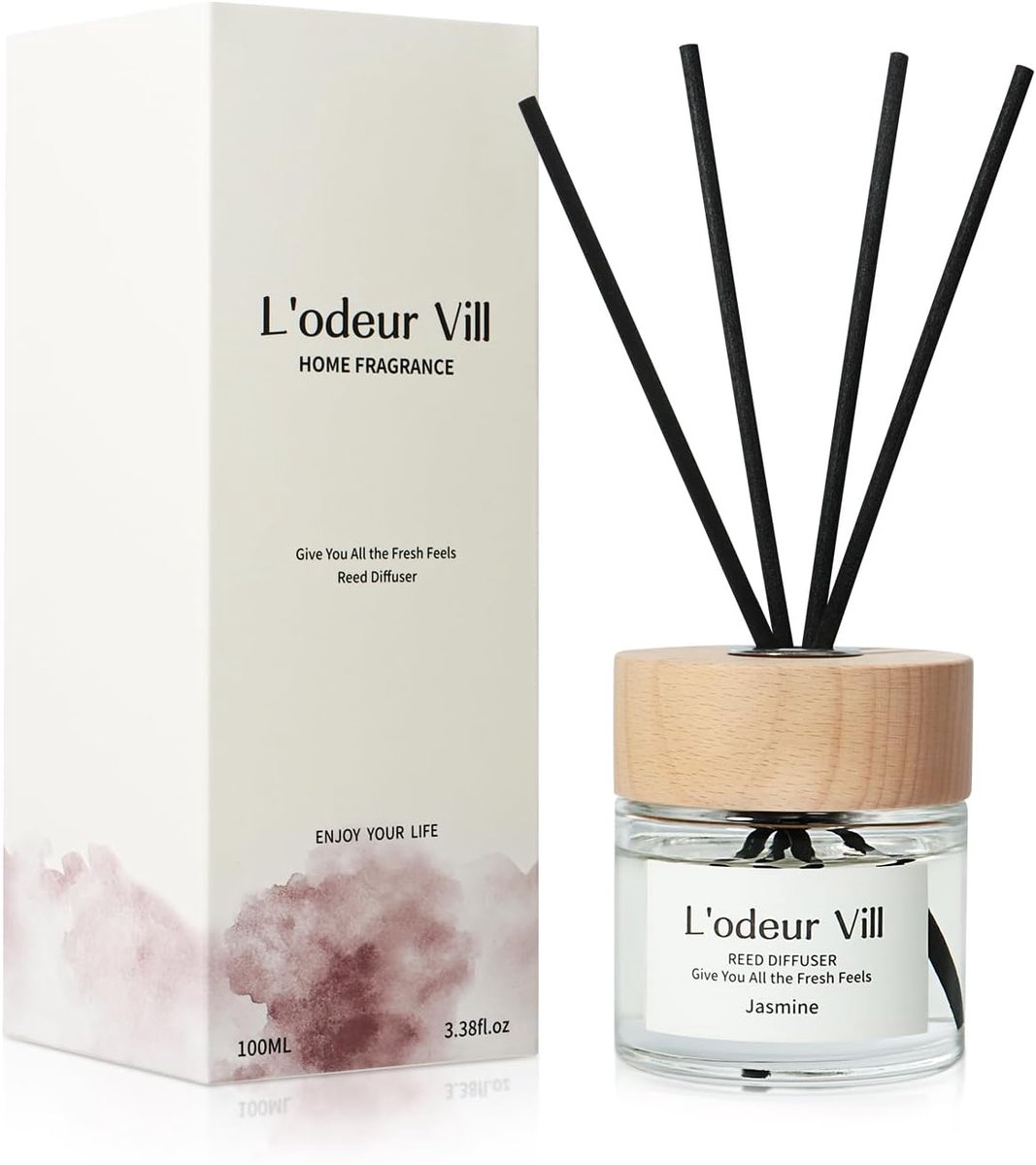 SnelShoppen - Aroma Diffuser voor Thuis met Jasmijn Geur 100ml, Reed Diffuser met Sticks, Geurstokjes voor Badkamer en Interieur Decoratie