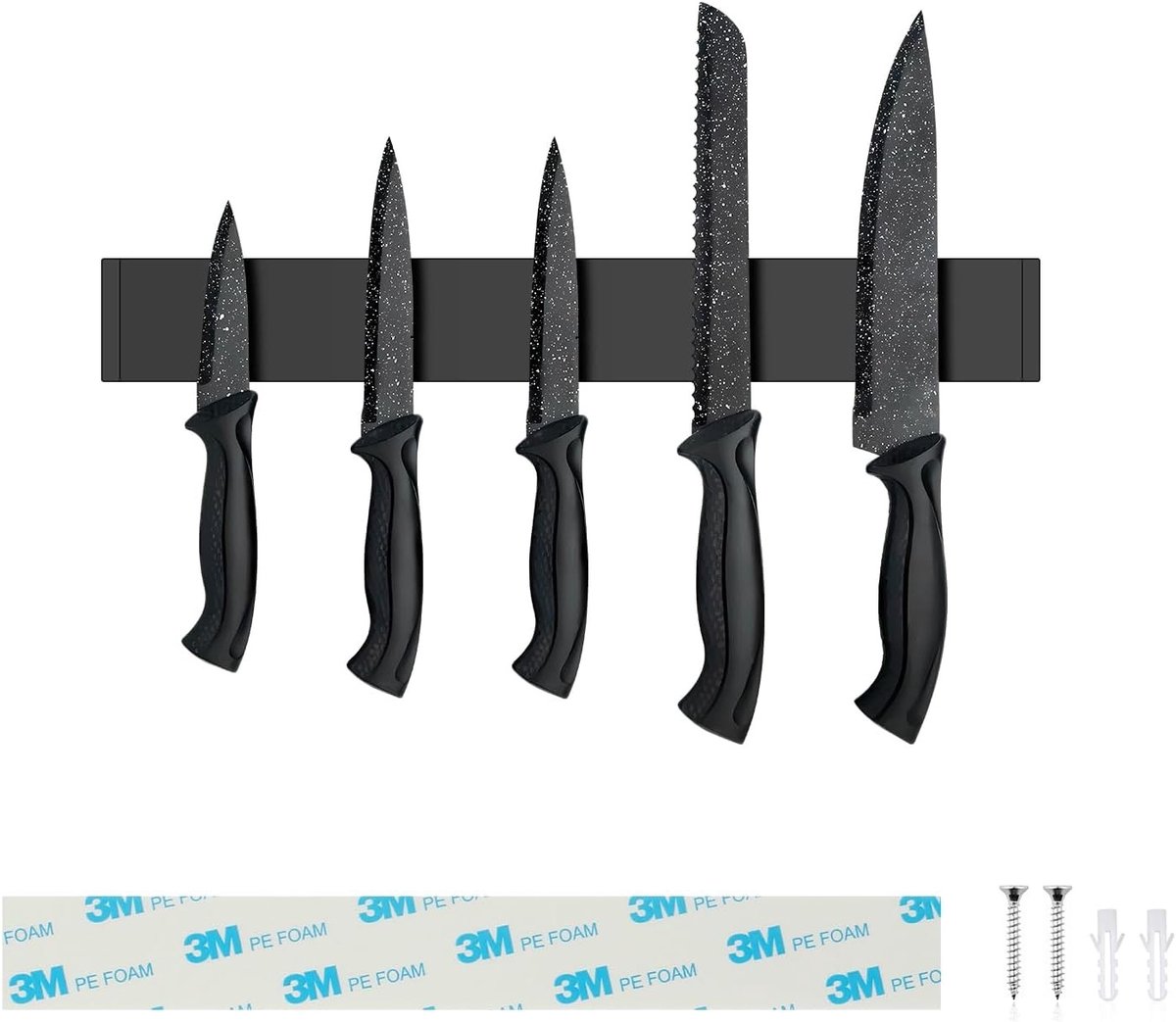 Magnetische messenhouder 30 cm van roestvrij staal, zelfklevende strip voor messen en keukengerei, sterke magneten voor veilig opbergen