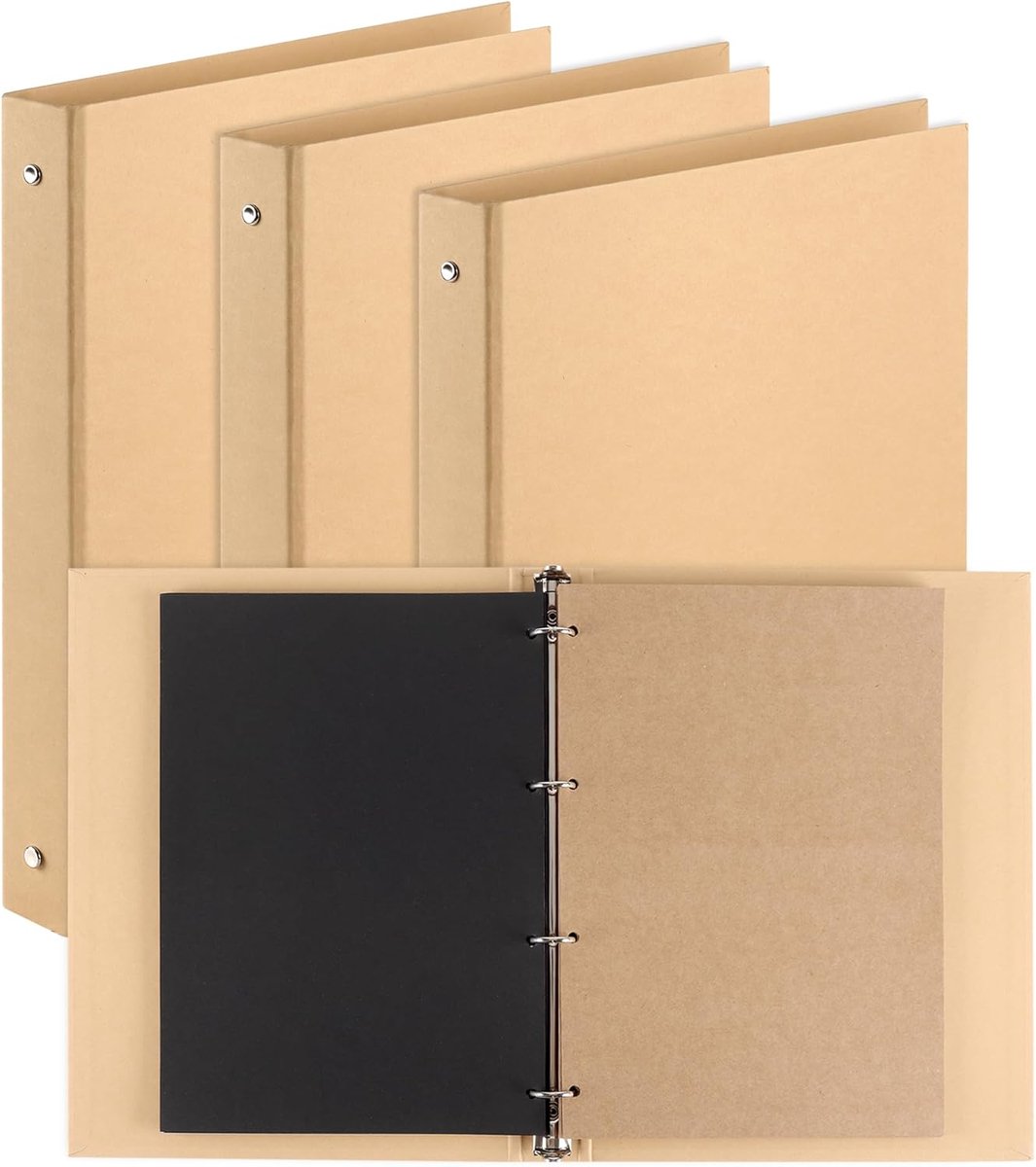 SnelShoppen - 4 Stuks A4 Ringmap met 4 Ringen - Navulbare Kraftpapier Ringmappen - Stevige Karton Mappen voor School en Kantoor - Perfect voor Documen