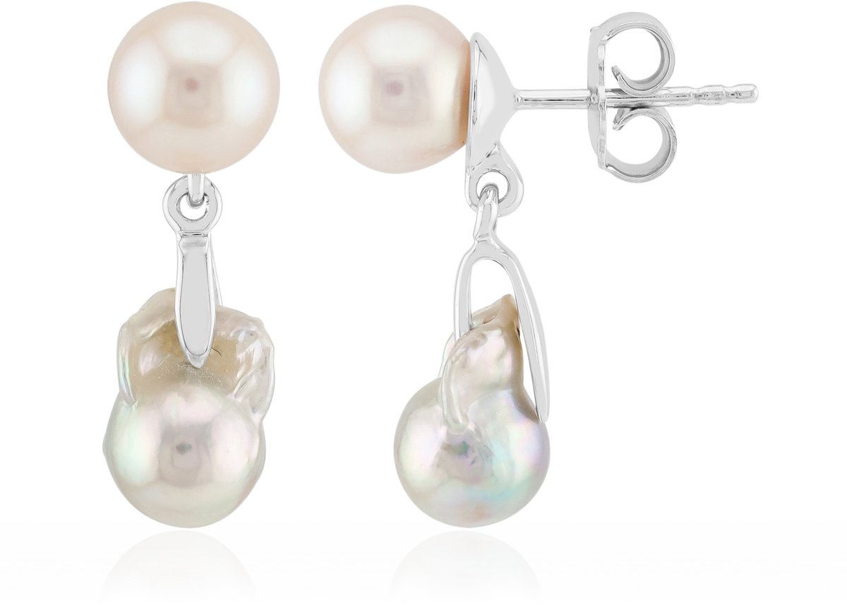 Cavill - Zilveren Oorbellen met Platinablauwe Akoya Parels 10x7mm & Japanse Akoya Rond 7mm - Sterling Zilver Gerhodineerd - Elegante Dames Oorbellen