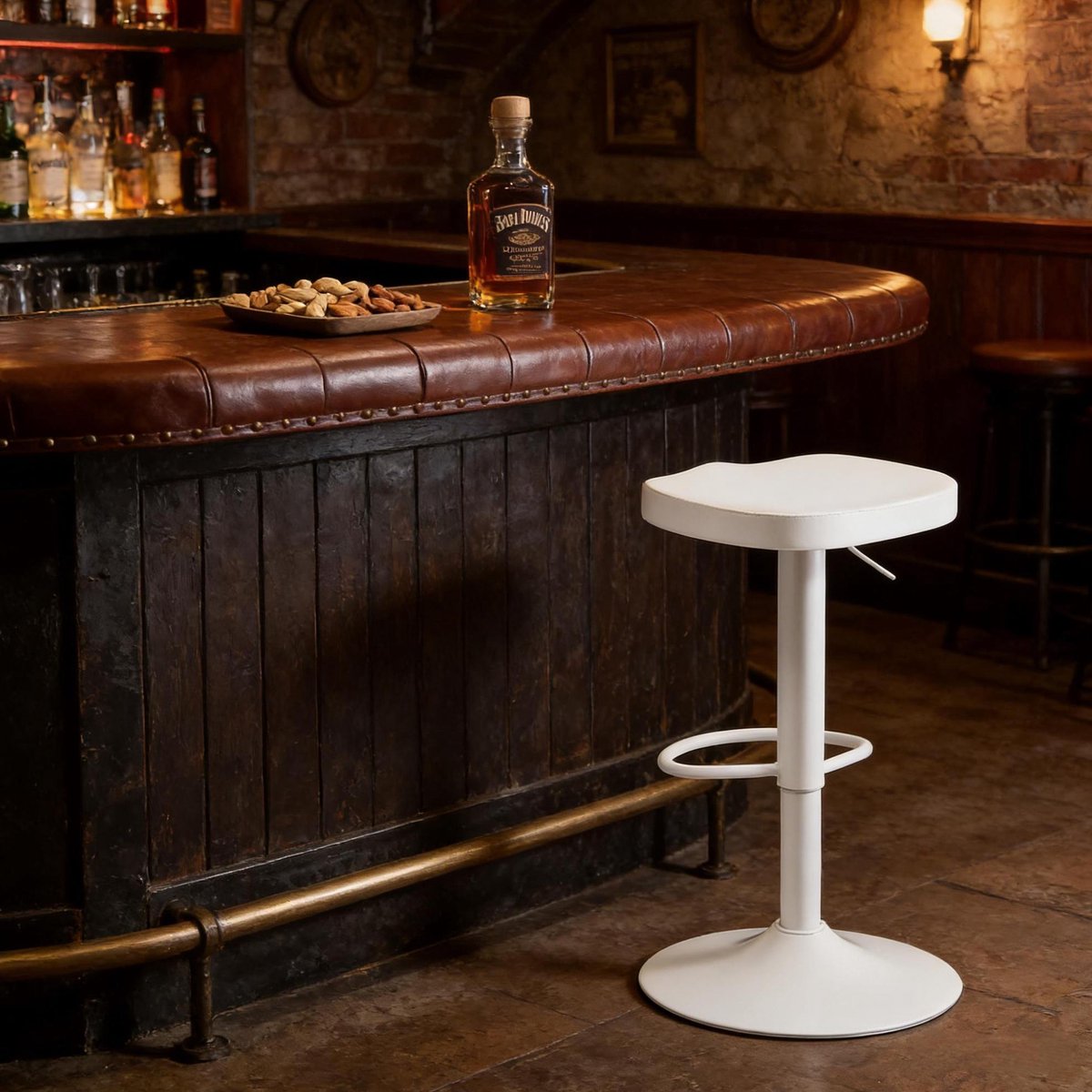 STILVORA Barkruk 60-81 Cm - Draaibaar En In Hoogte Verstelbaar Met Voetsteun - Voor Keukeneiland En Bar - Massief Hout En Metaal - Wit