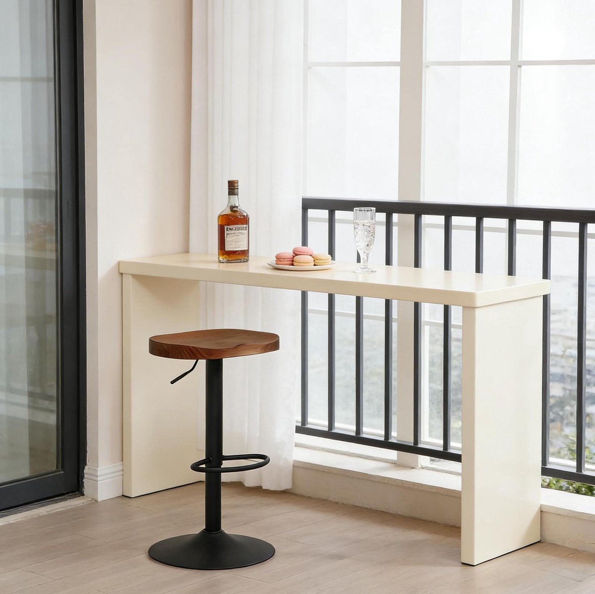 STILVORA Barkruk 60-81 Cm - Draaibaar En Hoogte Verstelbaar Met Voetsteun - Voor Keuken En Bar - Massief Hout En Metaal - Bruin