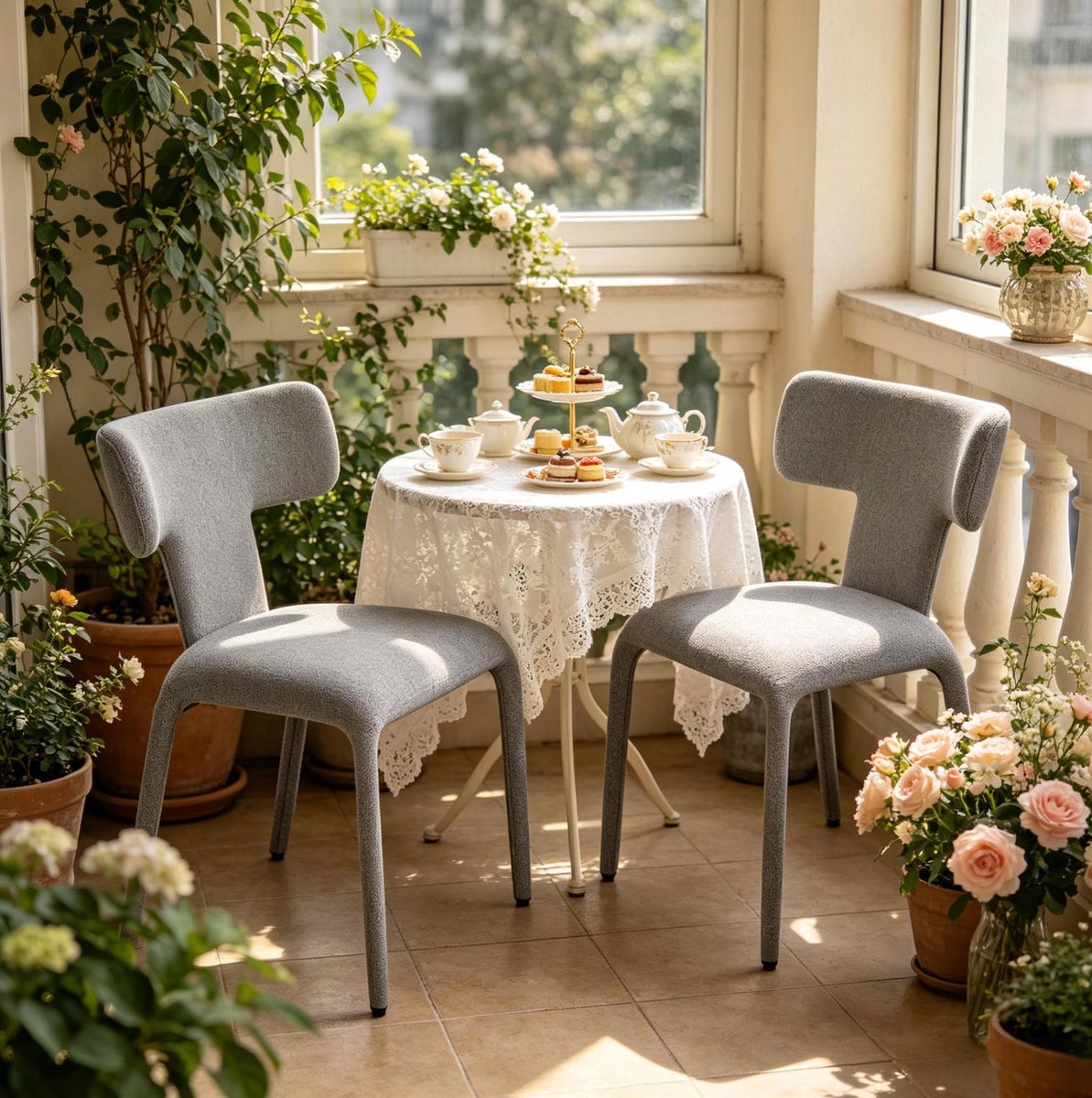 STILVORA Eetkamerstoel 53 x 53 x 78 cm - Set Van 2 Met Gebogen Rugleuning En Gestoffeerde Zitting - Voor Eetkamer En Keuken - Stof Metaal - Grijs