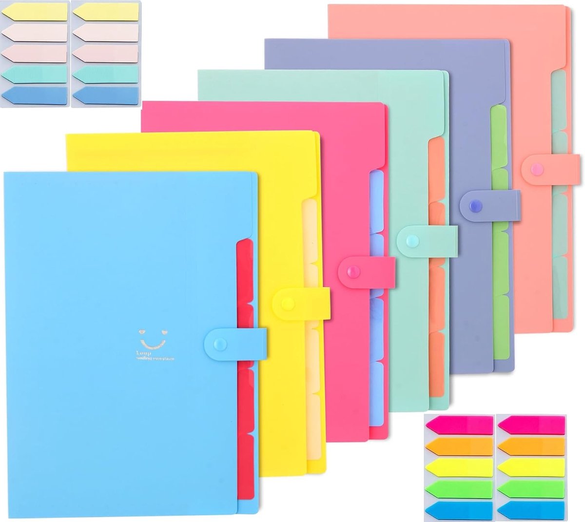 Set van 6 A4 Documentenfolders met 5 Compartimenten - Uitbreidbare en Draagbare Organiser voor Thuis en Kantoor in 6 Kleuren