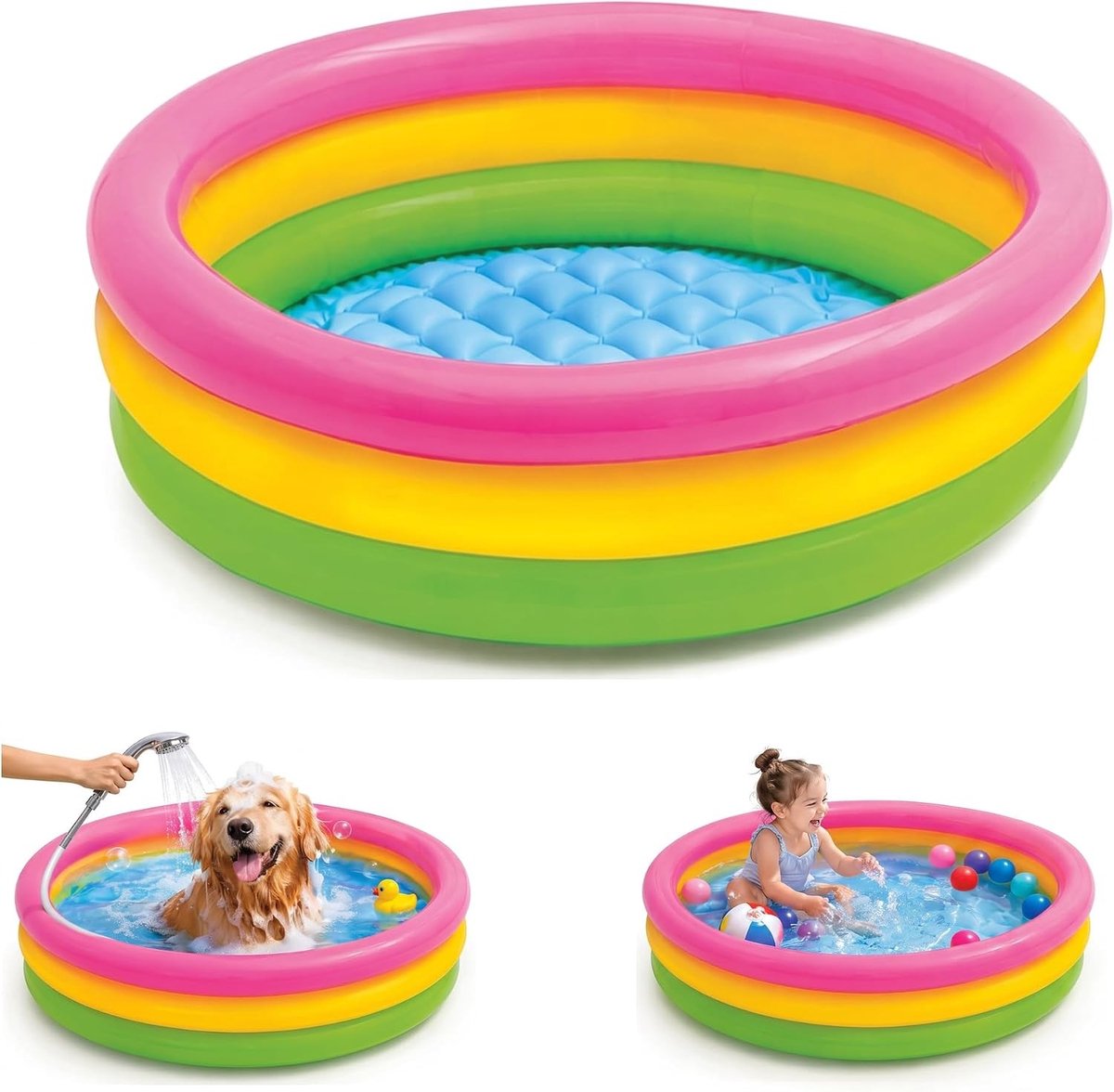 Opblaasbaar kinderbadje van 90 cm met 3 ringen - Perfect voor binnen en buiten gebruik, veilig en kleurrijk zwembad voor kinderen